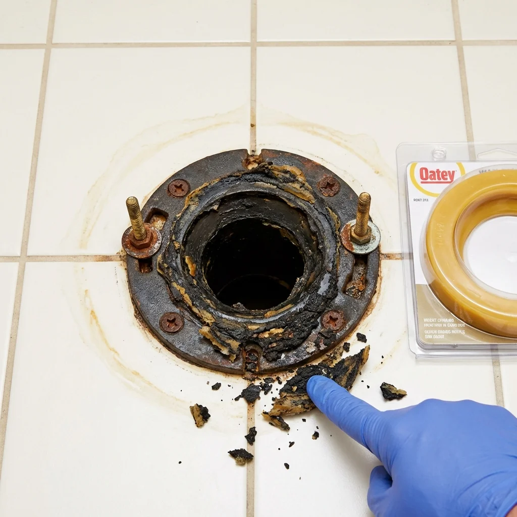 Failed wax ring showing water seepage at the base of a toilet in a Centerville, GA home