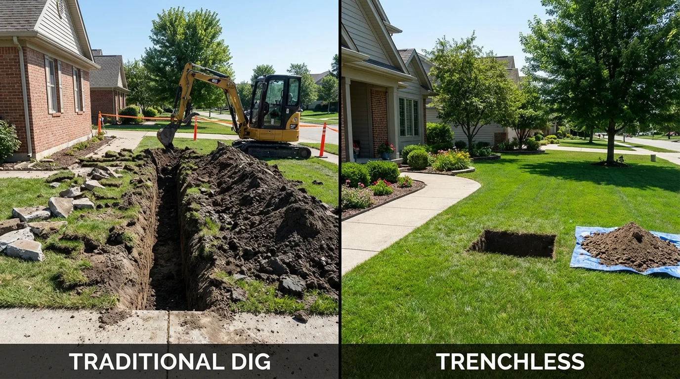 Trenchless sewer repair with minimal yard damage versus traditional excavation in Centerville, GA